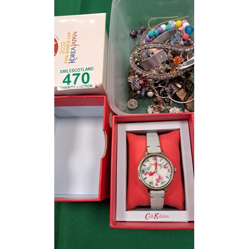 470 - Costume Jewellery + Kath Kidson watch and 2002 FIFA world cup Korean stop watch.