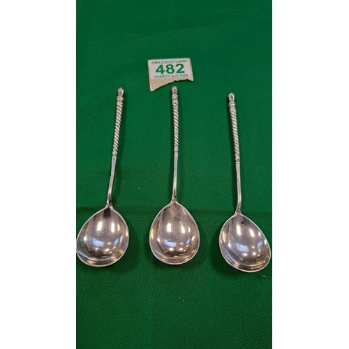 482 - 3 x unusual spoons with markings on them 
A.P 1991  84 AND A CREST see photo