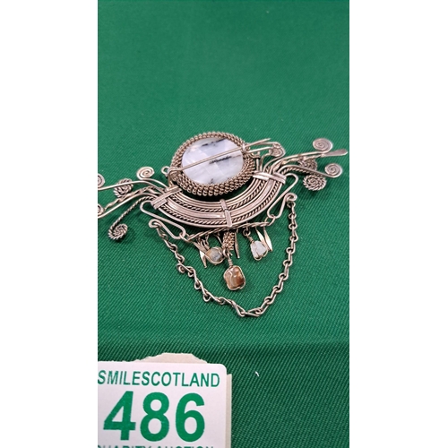 486 - a most unusual white metal and stone brooch .. lovely