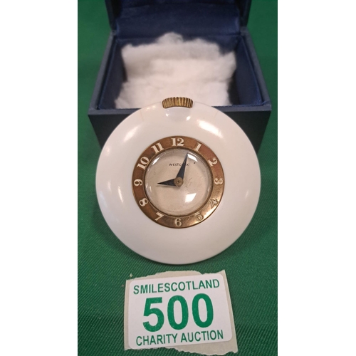 500 - Bakerlite white Westclox travel clock