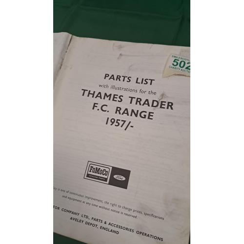 502 - Parts list 1957 F C THAMES TRADER RANGE Book .