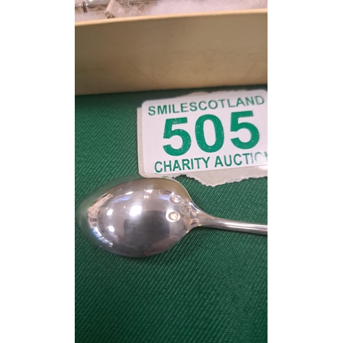 505 - 6 x hallmarked Copenhagen silver spoons in original box , lovely and rare