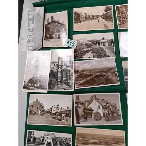 519 - a selection of mainly English black and white postcards