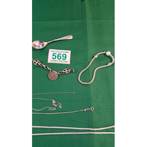 569 - a selection of silver items etc