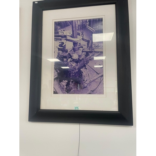 275 - 3 framed signed photographic prints, oil rig workers, approx 96cm x 75cm each