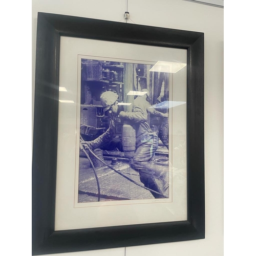275 - 3 framed signed photographic prints, oil rig workers, approx 96cm x 75cm each