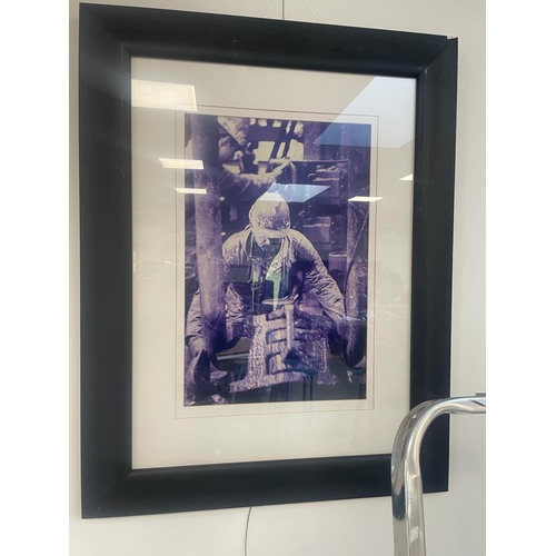 275 - 3 framed signed photographic prints, oil rig workers, approx 96cm x 75cm each