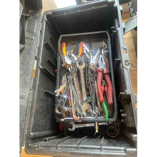 303 - Stanley tool box with various tools