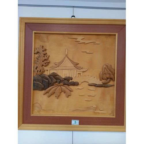 5 - 2 x oriental style wooden pictures, 60x60cm approx.