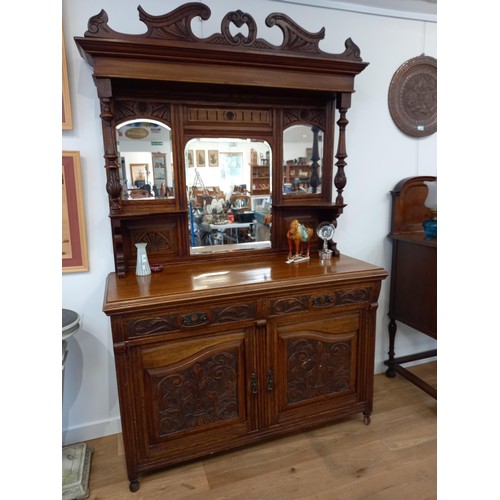 7 - Antique ornate dresser with bevelled mirrors, 140cm W approx.