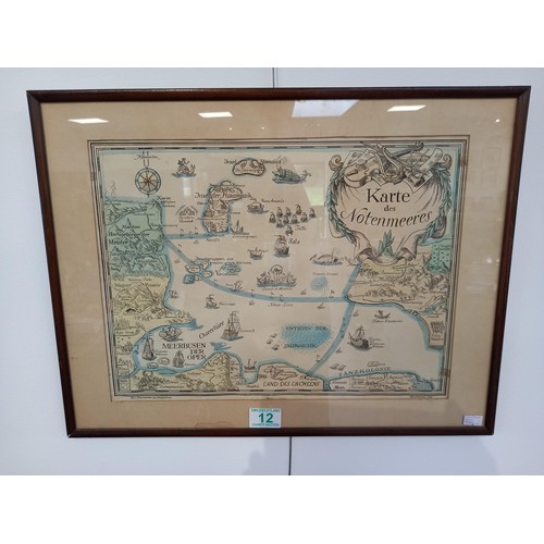 12 - Vintage framed map, Karte Des Notenmeeres