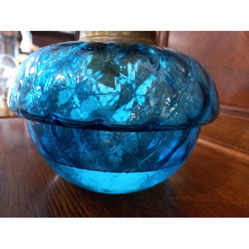 14 - Vintage oil lamp with blue and opaque glass