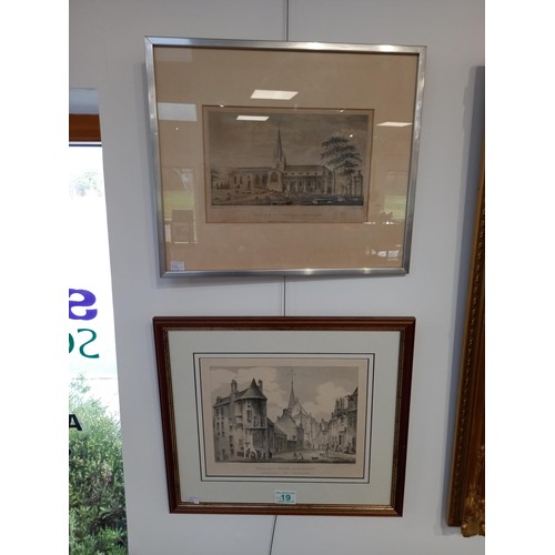 19 - 2 x framed etchings, Wallace Neuk and East &  West Churches, Aberdeen