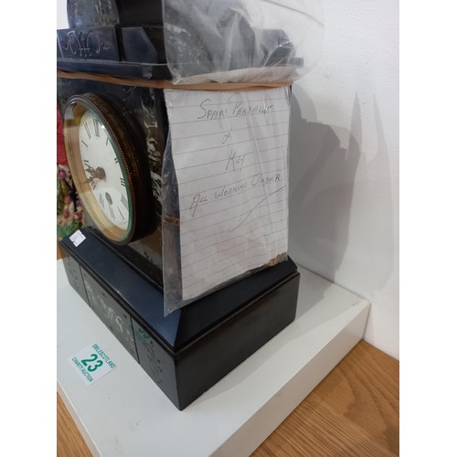 23 - Vintage slate clock, newly serviced
