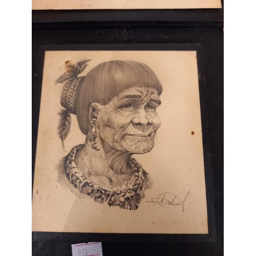 87 - 4 x native American drawings/prints