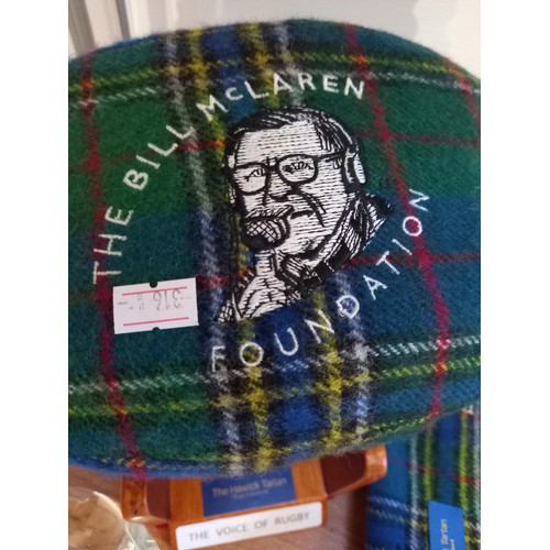 146 - The Bill McLaren Foundation tartan rugby ball, scarf, etc.