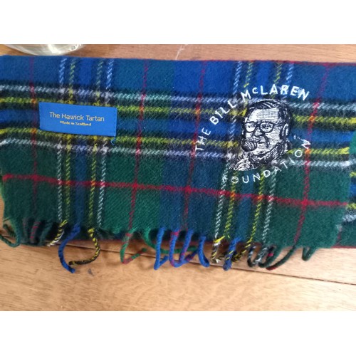 146 - The Bill McLaren Foundation tartan rugby ball, scarf, etc.