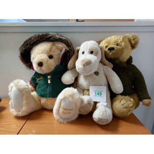 149 - 2 x Harrod's teddy bears & 1 Harrod's puppy dog