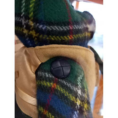 150 - Bill McLaren Foundation Hawick tartan teddy bear, scarf and flag on post