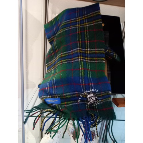 150 - Bill McLaren Foundation Hawick tartan teddy bear, scarf and flag on post