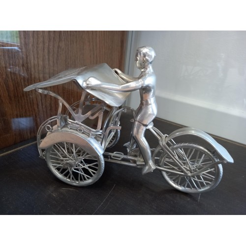 169 - Model glass car and metal rickshaw