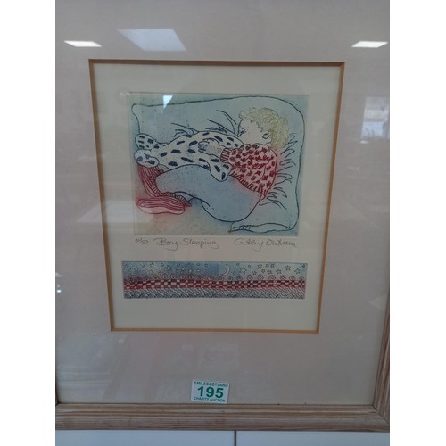 195 - Limited edition print 31/50 of 'Boy Sleeping' by Cathy Outram, signed and framed