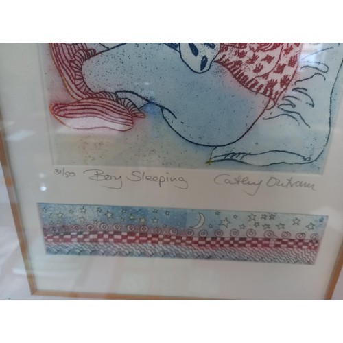 195 - Limited edition print 31/50 of 'Boy Sleeping' by Cathy Outram, signed and framed