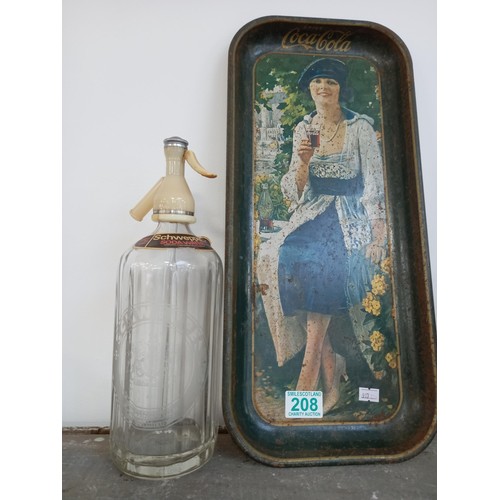 208 - Vintage Coca-Cola tray and Schweppes soda syphon