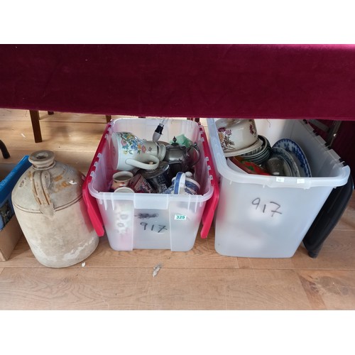 329 - 2x box lot of odds and old stoneware flagon jar