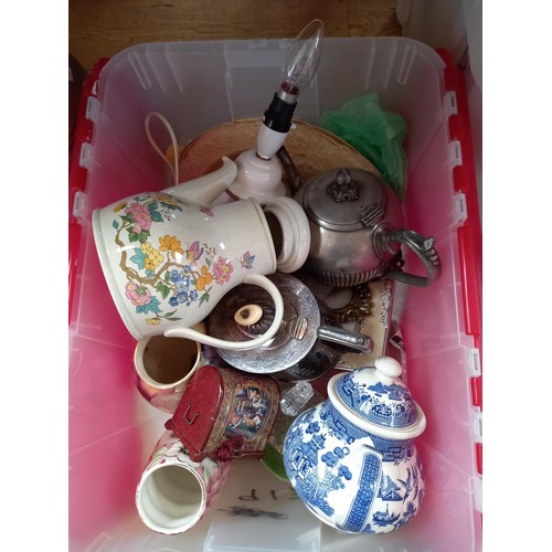 329 - 2x box lot of odds and old stoneware flagon jar