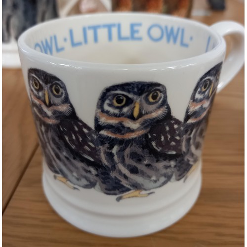 360 - Emma Bridgewater 4x birds collection baby mugs 'pheasant', 'little owl', 'blackcock', 'hawfinch'.