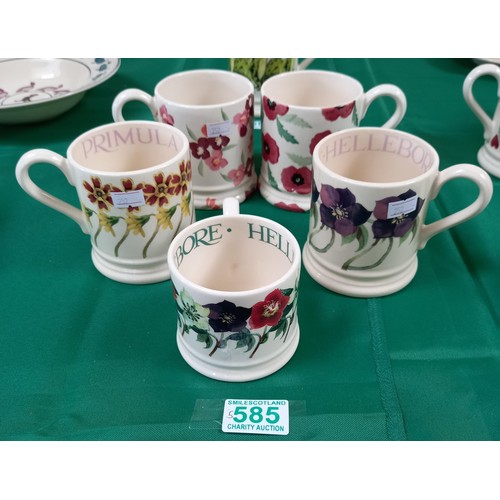 585 - Emma Bridgewater 5x mugs incl. flower patterns (1 small) and British Legion WWI 1918 to 2018 Centena... 