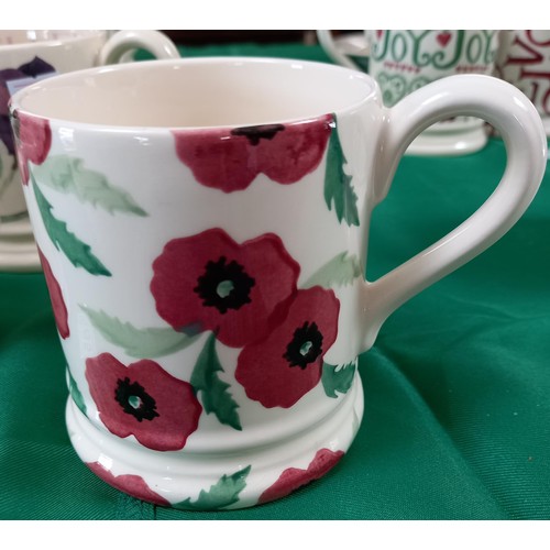 585 - Emma Bridgewater 5x mugs incl. flower patterns (1 small) and British Legion WWI 1918 to 2018 Centena... 