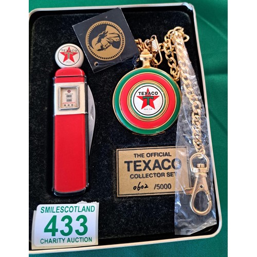 433 - Texaco  fire Chief gasoline limited edition collectors 0602/ 5000  pump knife , pocket watch and cha... 