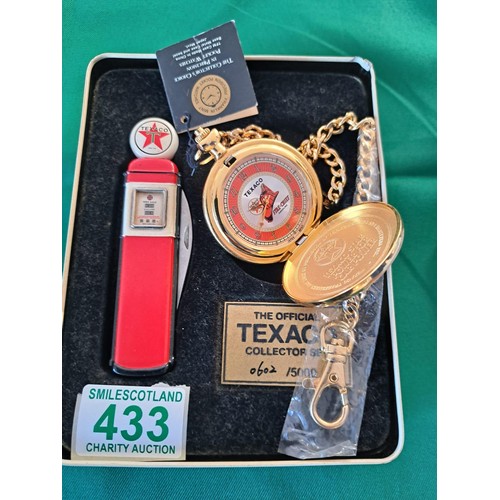 433 - Texaco  fire Chief gasoline limited edition collectors 0602/ 5000  pump knife , pocket watch and cha... 