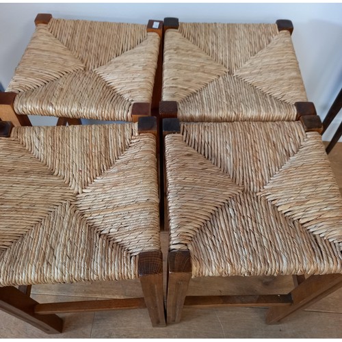 4 - 4 x oak and rattan stools with fluted leg design 46cm H approx.