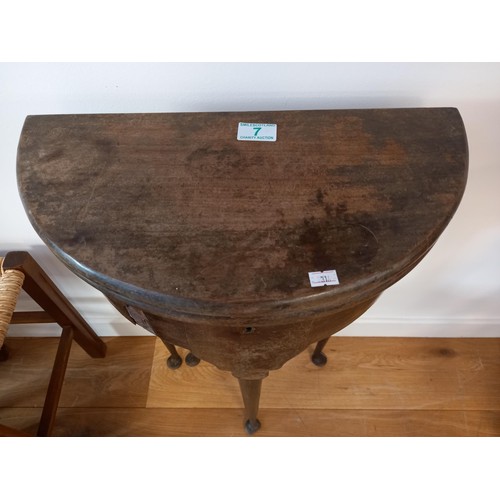 7 - Neat sized George II style Demi-lune fold over side table with storage area and gate leg fitted for ... 