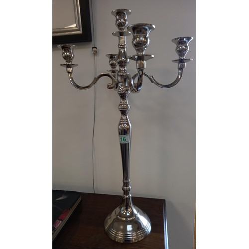 16 - Large white metal candelabra 62cm H approx.