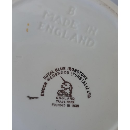 32 - Royal Blue ironstone Enoch Wedgwood teapot, sugar bowl and jug on tray