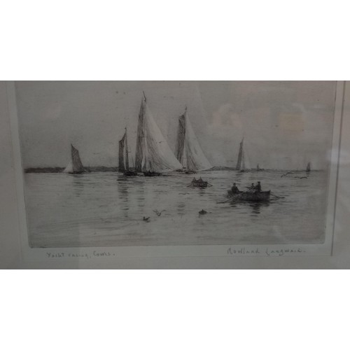 39 - Yacht Racing, Cowes etching by Rowland Langmaid framed 47x37cm approx.