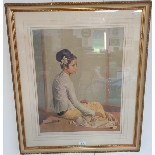 41 - Large framed Asian print 1963 by Gerald Kelly 86x73cm approx.