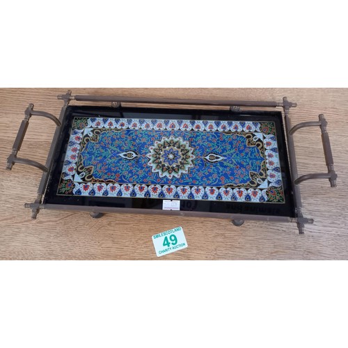 49 - Edwardian / Georgian brass and glass tray in lovely condition 36x19cm approx.