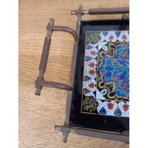 49 - Edwardian / Georgian brass and glass tray in lovely condition 36x19cm approx.