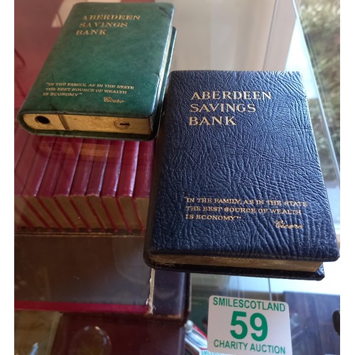 59 - 2x vintage Aberdeen Savings Bank 'book banks' (no keys)