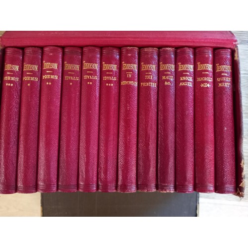 60 - Leather bound box with 12 Tennyson books 1879 in calf leather. Tennyson would have still been alive ... 