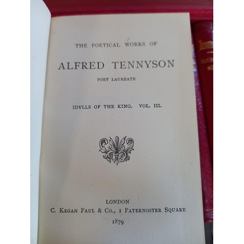 60 - Leather bound box with 12 Tennyson books 1879 in calf leather. Tennyson would have still been alive ... 