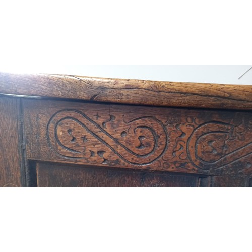 69 - Believed Circa late 17th/ early 18th C blanket box with 2 drawers, although carved with 1707 the auc... 