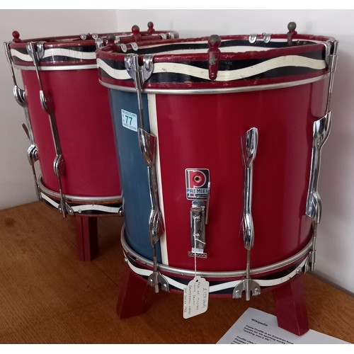 77 - Pair of Military issue drums Broad Arrow marked and dated 1966, had legs added so can be used as tab... 