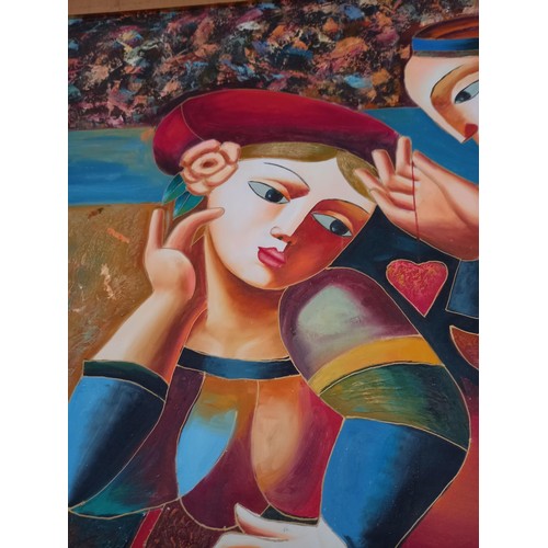 90 - Sailor With Girl large oil painting signed by C. Loft (not Cloft) 133x103cm approx.