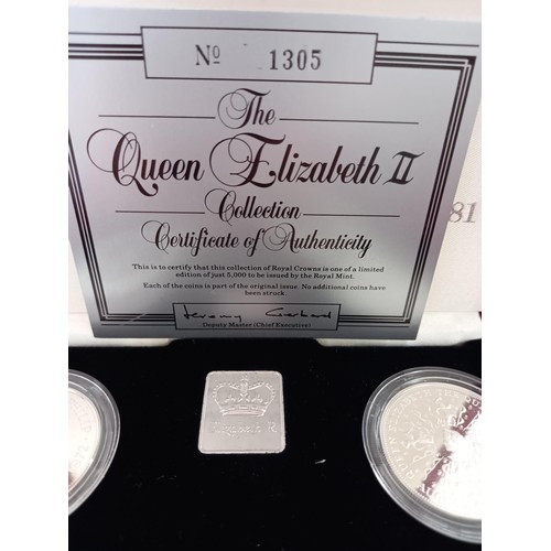 130 - HM Queen Elizabeth II silver proof crown collection with booklet and numbered certificate